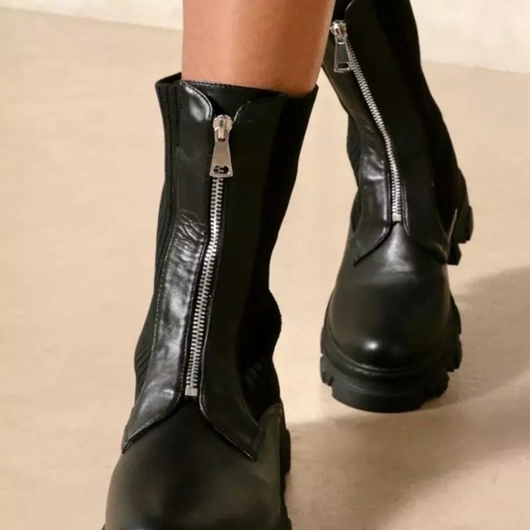 Free People Myles Zip Front Boot Chunky Platform Black Leather - Picture 12 of 12